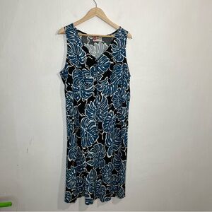 Vintage Hilo Hattie Blue Palm Leaf Haywain Tropical Cover up Beach Dress Size XL